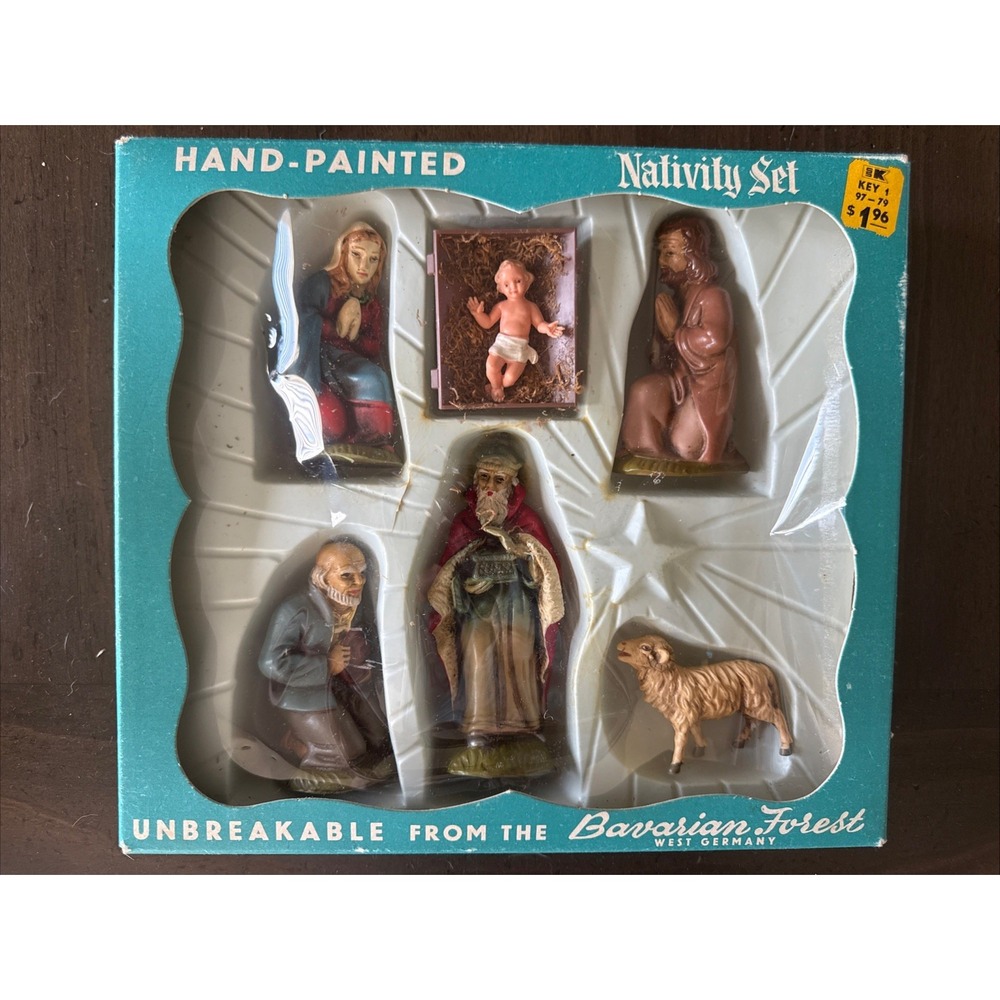 Vintage 1957 SS KRESGE Bavarian Forest Nativity 7 Piece Set (West Germany w/Box)